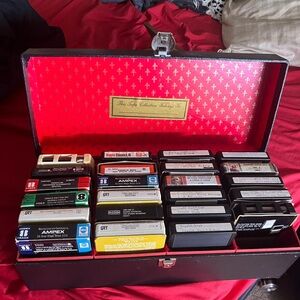 Vintage 8-Track Tape Collection in Black and Red Case